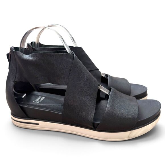 Eileen Fisher Shoes - eileen fisher black leather gladiator sneaker sandals size 10 zip sporty comfort